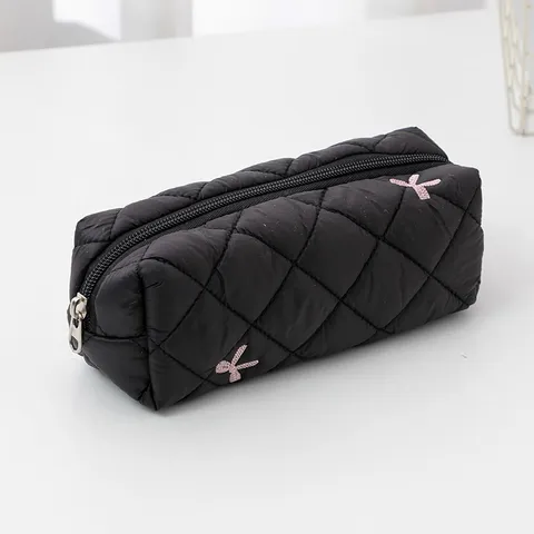 Korean Quilted Bowknot Cosmetic Bag Ins Portable Pencil Case Cute Handbag Niche Design Polyester Storage Pouch