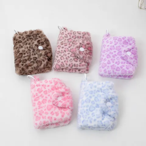 Fluffy Leopard Print Plush Card Holder Cute Wallet Coin Purse Kids Girls Small Bag