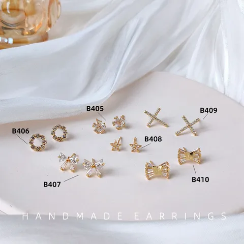 Luxus 14K Gold Vergoldet Zirkonia Mini Ohrstecker Für Damen Silber Stift Schleife Kreuz Stern Rund Blumen Ohrringe Schmuck