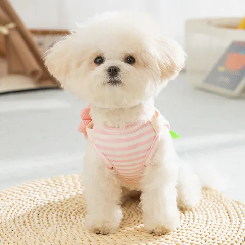 Cute Pet Dog Princess Style Striped Denim Traction Vest Dress Cat Summer Clothes Breathable Pet Apparel