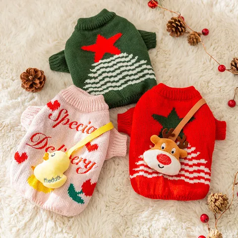 Pet Christmas Dog Sweater Warm Knitted Winter Clothes For Small Dogs Cats Festive Elk Tree Pullover Puppy Apparel