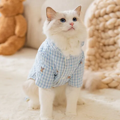 Pet Winter Warm Four-Legged Cotton Clothes Cute Plaid Bear Pattern Fleece Lined Dog And Cat Apparel Hooded Coat
