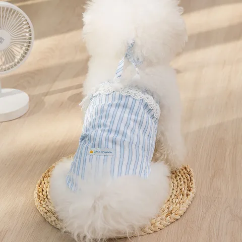 Carino Vestito a Righe con Spalline in Pizzo per Animali Domestici Stile Principessa Gonna Estiva per Cani Piccoli Abbigliamento per Cuccioli