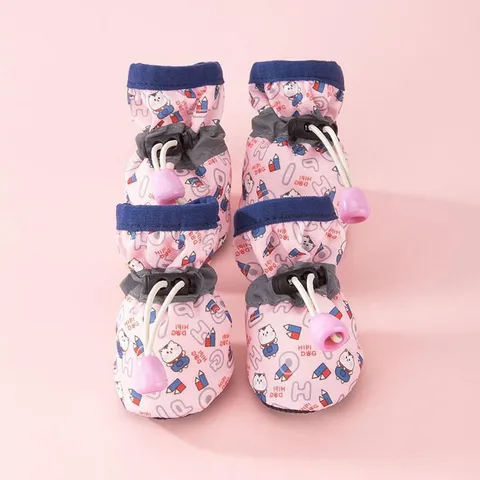 Scarpe per Cani Piccoli Medi Impermeabili Antiscivolo Scarpette Carino Orso Cartone Animato Stampa Coulisse Suola Morbida