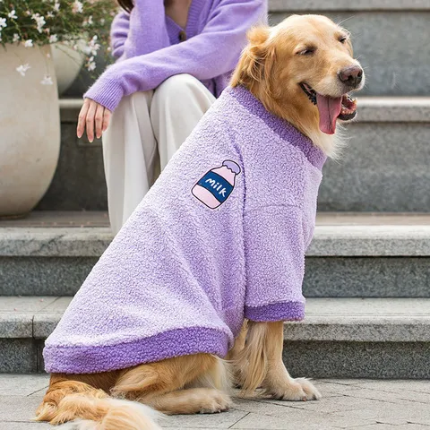 Herbst Winter Großer Hund Fleece Hoodie Weich Warm Körniges Vlies Haustier Kleidung Für Golden Retriever Samoyed Zweibeiniger Hundepullover Stickerei
