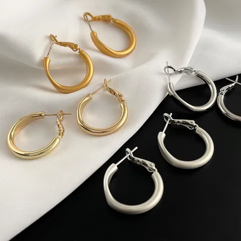 Französisch Minimalistisch Matt Glänzend Creolen Kupfer Mit 925 Sterling Silber Ohrstecker Einfache Geometrische Kreis Schmuck