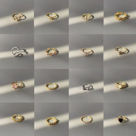 Koreanischer Stil Kupfer Strass Herz Offen Einstellbar Ring Schick Micro Pave Glänzend Fingerring Mode Handschmuck Für Damen Geschenk
