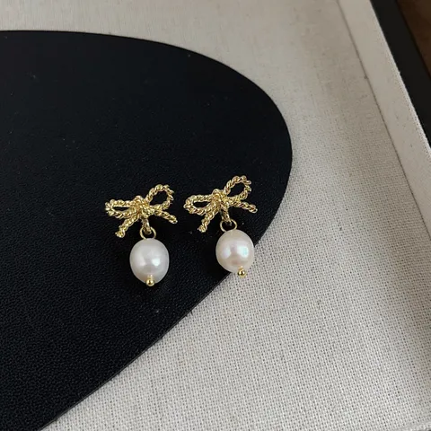 Französisch Retro Süßwasserperlen Ohrhänger Mit 925 Sterling Silber Ohrstecker-Stift Für Damen Gold Strass Schmuck