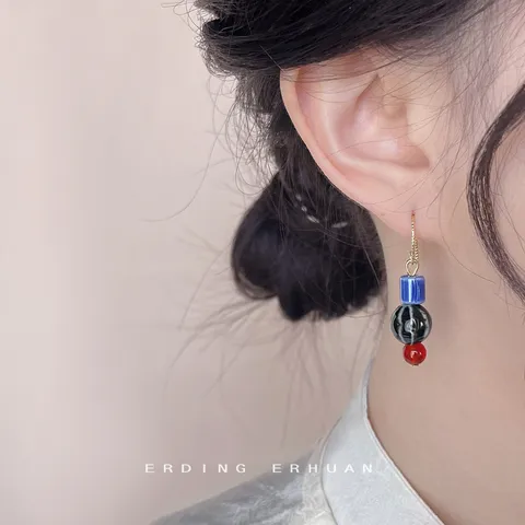 Handgefertigte Keramik Ohrringe Im Neo-Chinesischen Stil Blau Und Weiß Porzellan Muster Kupfer Haken Ohrringe Für Damen Original Design Schmuck