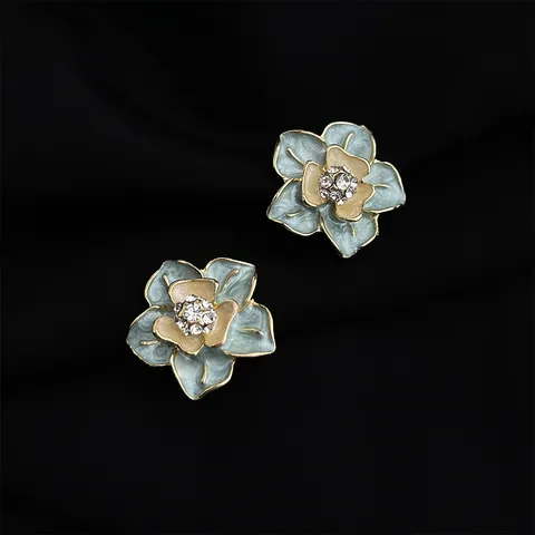 18K Vergoldete Emaille Blume Clip-On Ohrringe Für Damen Ohne Ohrlöcher Modeschmuck Strass Botanische Ohrringe Geschenk