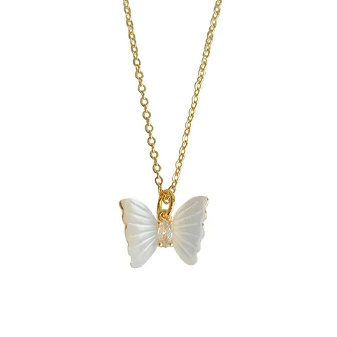 18K Vergoldete Kupfer Muschel Halskette Für Damen Luxus Strass Schmetterling Mond Blume Anhänger Schlüsselbein Kette Schmuck Geschenk