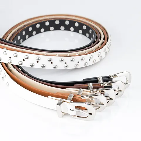 Ceinture en Cuir PU pour Femmes Décontractée Polyvalente avec Double Rivet Boucle Ardillon en Métal Accessoires de Mode