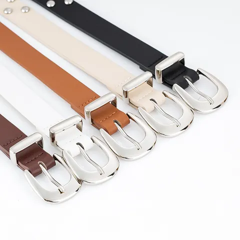 Ceinture en Cuir PU pour Femmes Décontractée Polyvalente avec Double Rivet Boucle Ardillon en Métal Accessoires de Mode