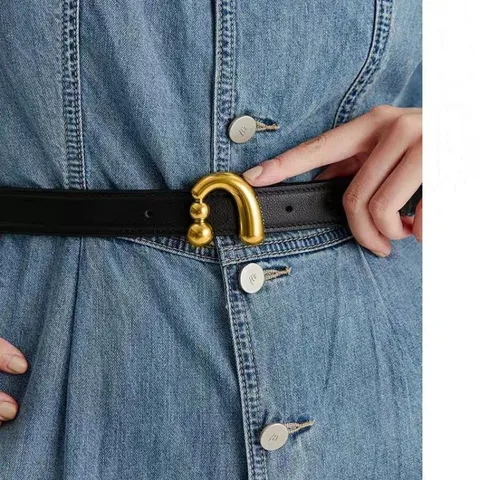 Ceinture en Cuir PU pour Femmes Mode Décontracté Polyvalent Sangle de Taille Avec Boucle à Ardillon en Alliage Doré
