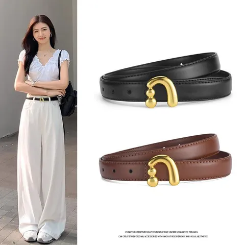 Ceinture en Cuir PU pour Femmes Mode Décontracté Polyvalent Sangle de Taille Avec Boucle à Ardillon en Alliage Doré
