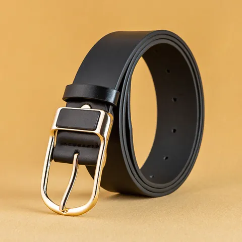 Ceinture en Cuir PU pour Hommes Rétro Décontracté Polyvalent Business Ceinture Avec Boucle à Ardillon en Alliage Doré Mode Taille Pour Jeans