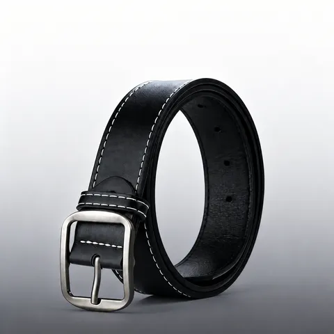 Ceinture en Cuir PU Casual pour Homme Mode Affaires Boucle Ardillon Carré Ceinture à Coutures Classiques Pour Hommes