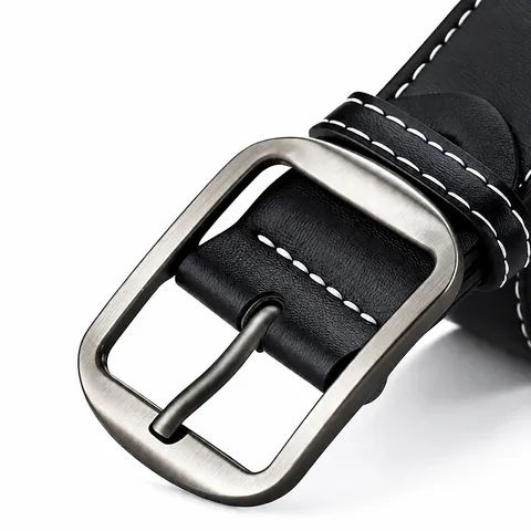 Ceinture en Cuir PU Casual pour Homme Mode Affaires Boucle Ardillon Carré Ceinture à Coutures Classiques Pour Hommes