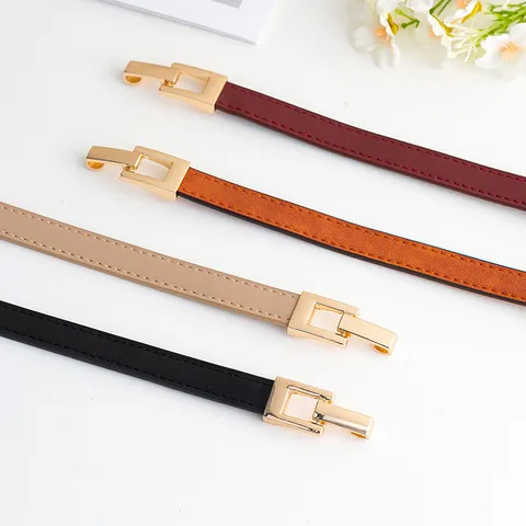 Ceinture Fine en Cuir PU Minimaliste pour Femme avec Boucle à Ardillon en Alliage