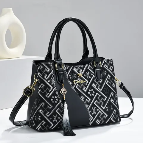 Γυναικεία Μοντέ Syle Bucket Bag Κινεζικού Στυλ Κεντημένη Τσάντα Χεριού PU Leather Crossbody Tassel Casual Travel