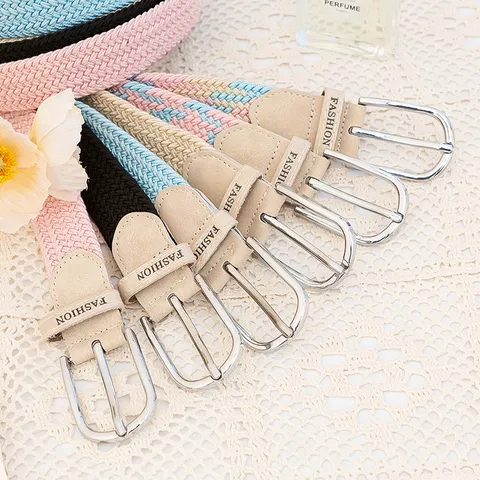 Ceinture Élastique Tissée pour Femmes Bande de Taille de Mode Décontractée avec Boucle à Ardillon en Alliage Accessoires Quotidiens