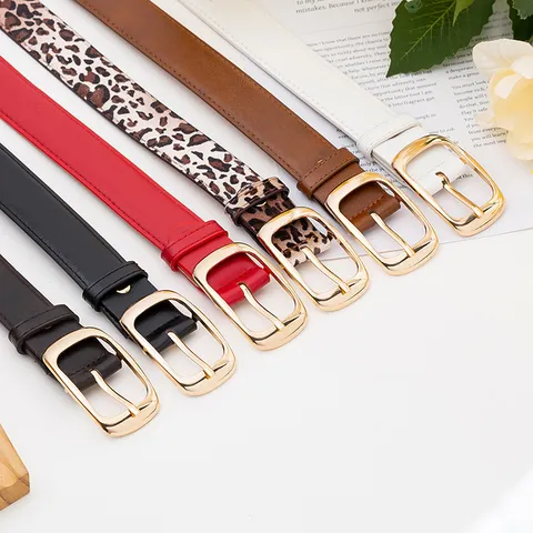 Ceinture en Cuir PU Femme Casual Design Minimaliste Boucle à Ardillon en Métal Doré Bande de Taille Mode Pour Jeans Accessoires de Tenue Quotidienne