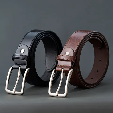 Ceinture en Cuir PU Vintage pour Hommes Boucle à Ardillon Rétro Alliage Métal Jeans d'Affaires Pantalons Taille