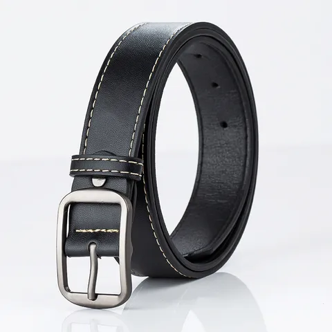 Ceinture en Cuir PU Décontractée pour Hommes Boucle Ardillon Affaires Polyvalent Mode Coutures de Contraste Ceinture pour Jeans Pantalons