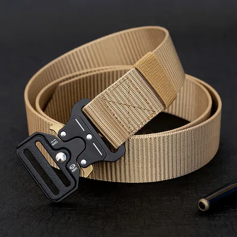 Men Tactical Nylon Belt Heavy Duty Quick Release Metal Buckle Canvas Military Belt Adjustable Casual Outdoor Belt
