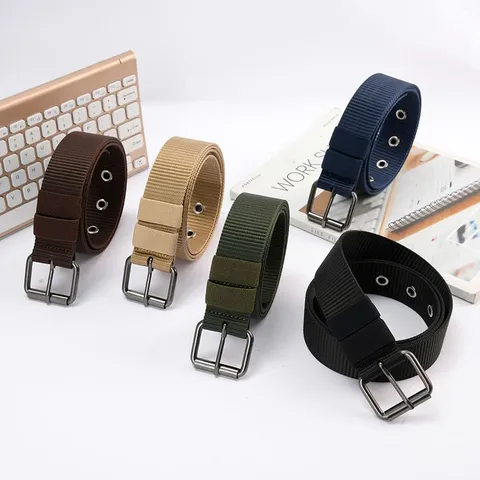 Ceinture en Toile pour Hommes Boucle à Ardillon en Métal Ceinture Décontractée Polyvalente Couleur Unie Minimaliste Quotidienne