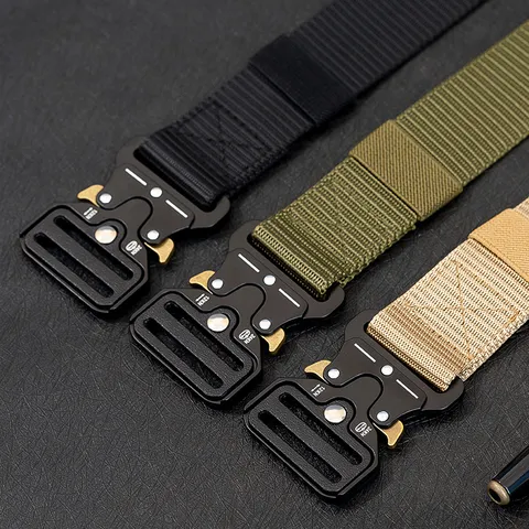 Men Tactical Nylon Belt Heavy Duty Quick Release Metal Buckle Canvas Military Belt Adjustable Casual Outdoor Belt