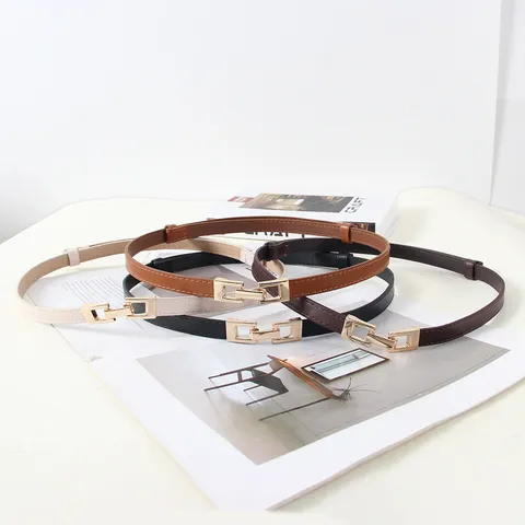 Ceinture Fine En Cuir PU Minimaliste Pour Femmes Élégante Bande De Taille Avec Boucle Ardillon En Alliage Géométrique Pour Robe Jupe Pull Manteau