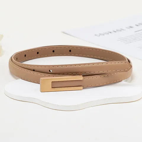 Ceinture Fine en Cuir PU Rétro Décontractée pour Femmes Ceinture de Taille Élégante et Minimaliste Boucle en Métal Doré