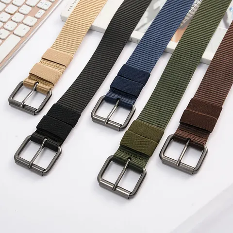 Ceinture en Toile pour Hommes Boucle à Ardillon en Métal Ceinture Décontractée Polyvalente Couleur Unie Minimaliste Quotidienne