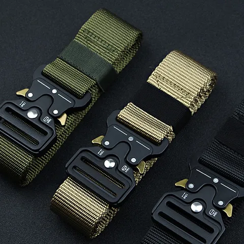 Ceinture Tactique en Toile pour Hommes Boucle Métallique à Libération Rapide Casual Extérieur Militaire Sangle Réglable