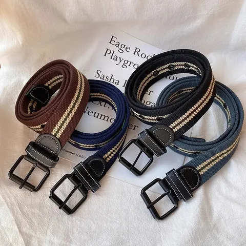 Ceinture Décontractée en Toile pour Femmes Sangle Rayée Boucle ardillon en Métal Accessoire Polyvalent pour Jean