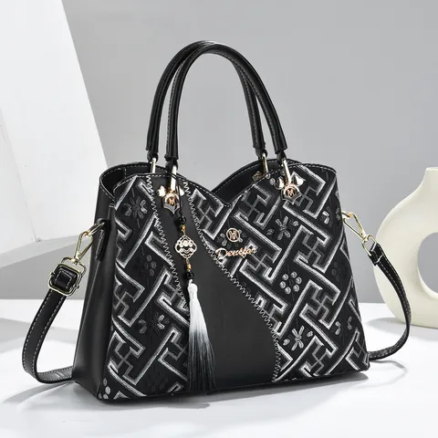 Γυναικείο Fashion Δερμάτινο Τσάντα Tote Γεωμετρικό Κέντημα Τσάντα Ώμου Μεγάλης Χωρητικότητας Τσάντα Χειρός