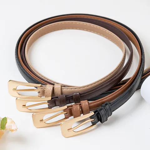 Ceinture Fine en Cuir PU Mode pour Femme Minimaliste Décontractée Robe Jean Ceinture Élégante Boucle en Métal pour Dame