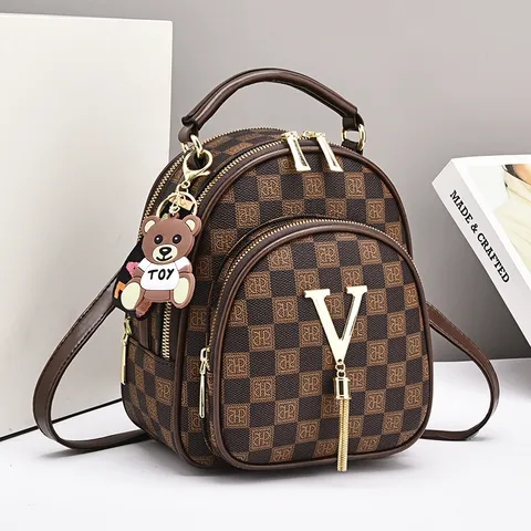 Γυναικείο Βίντατζ Σακίδιο Σκακιέρας από Δέρμα PU Ρετρό Σχολική Τσάντα Πολλαπλές Τσέπες Casual Ταξιδιού Daypack Μόδας