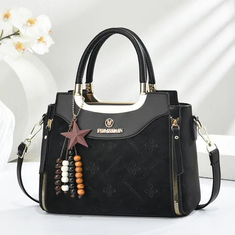 Γυναικείο Δερμάτινο PU Τσάντα Omou Casual Crossbody Tsanta Megalis Horitikotitas Tote me Diakosmisi Fountas