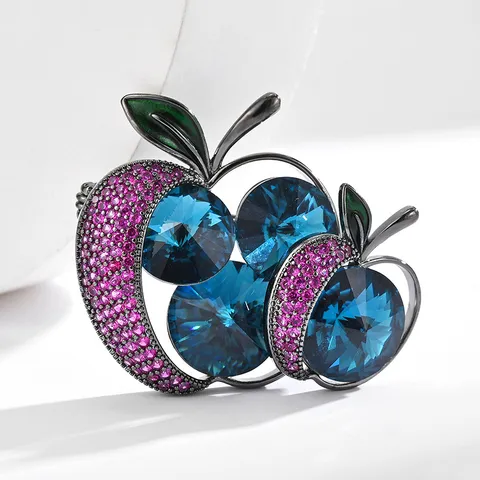 Broche de Manzana de Cristal Exquisito Pin de Solapa de Cobre Zirconia Corsage de Traje Elegante Regalo de Joyería de Moda Para Mujeres