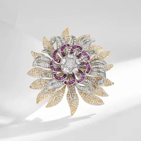 Nea Kineziki Retro Anthomeno LouLoudi Brooch High-End Design Chalkos Zirkonia Stras Gynaikeia Polyteleia Axouar Rouxon