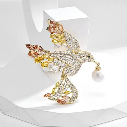 Broche de Paloma de la Paz Lujoso Diamante de Imitación Degradado Perla Artificial Cobre Broche Pin Joya Regalo Mujer