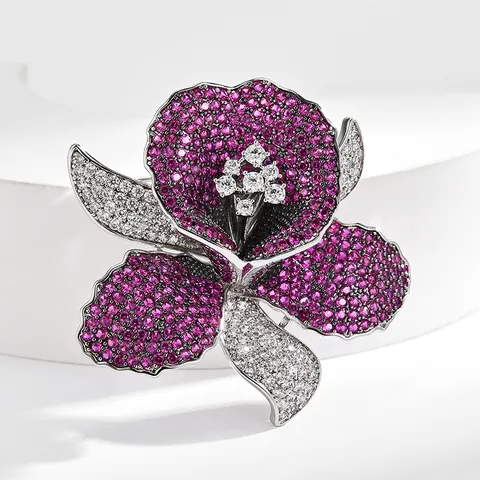 Broche de Orquídea de Lujo Alfiler para Mujeres Elegante Cobre Zirconia Floral Traje Chaqueta Vestido Accesorios Moda Joyería Regalo