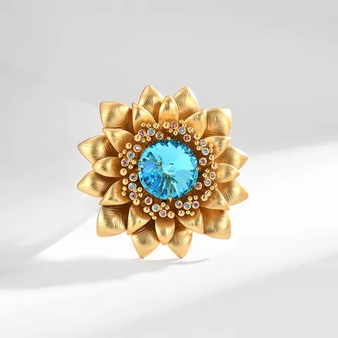 Broche de Flor de Lujo Elegante Chapado en Oro Circonita Cúbica Cristal Pines de Solapa Accesorios de Joyería de Moda para Mujeres