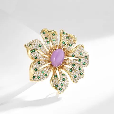 Luxus Strass Pfingstrose Blume Brosche Pin Kupfer Zirkonia Elegante Mantel Anzug Zubehör Modeschmuck Geschenk