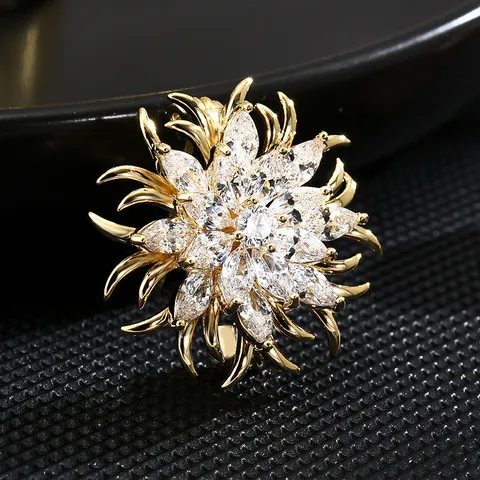Broche de Copo de Nieve de Cristal de Lujo para Mujeres Elegante Zirconia Estrás Accesorios de Ropa de Moda Joyería de Fiesta de Banquete