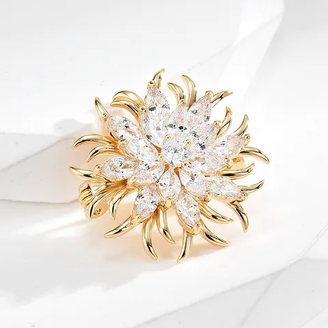 Broche de Copo de Nieve de Cristal de Lujo para Mujeres Elegante Zirconia Estrás Accesorios de Ropa de Moda Joyería de Fiesta de Banquete