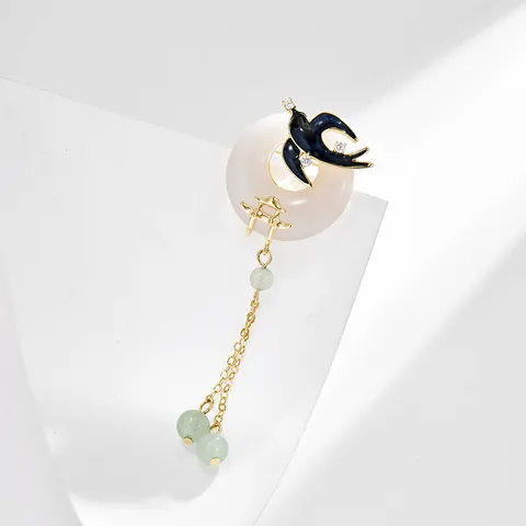 Vintage Swallow Courtyard Tassel Brooch Zircon Enamel Peace Buckle Pin Fashion Clothing Jewelry For Women