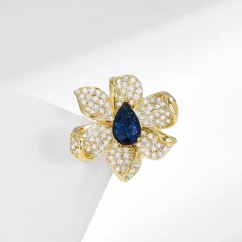 Elegant Floral Magnetic Brooch Pin For Women Rhinestone Blue Gem Shirt Anti-Glare Collar Fastener Fashion Jewelry Gift